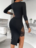 Lace Detail Square Neck Slit Midi Dress