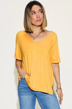 Basic Bae Full Size Bamboo Slit V-Neck Short Sleeve T-Shirt