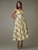 Lace Trim Floral Sleeveless Midi Dress - Ladyez