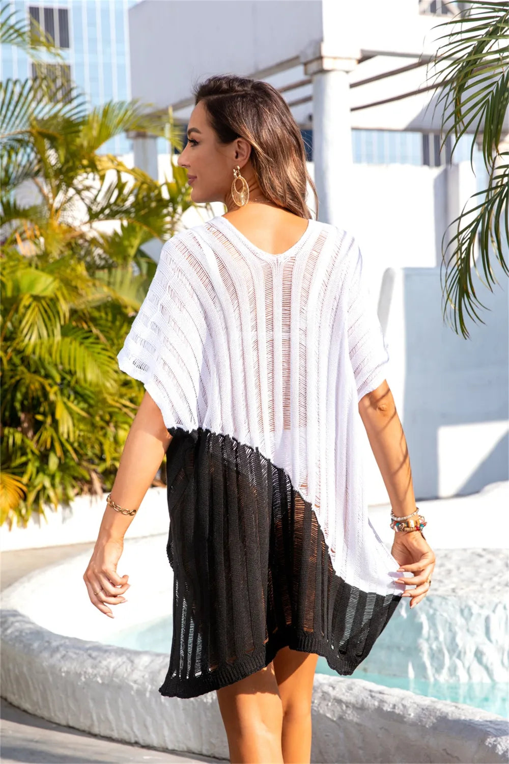 Angel Wings Slit Color Block V-Neck Cover Up - Ladyez