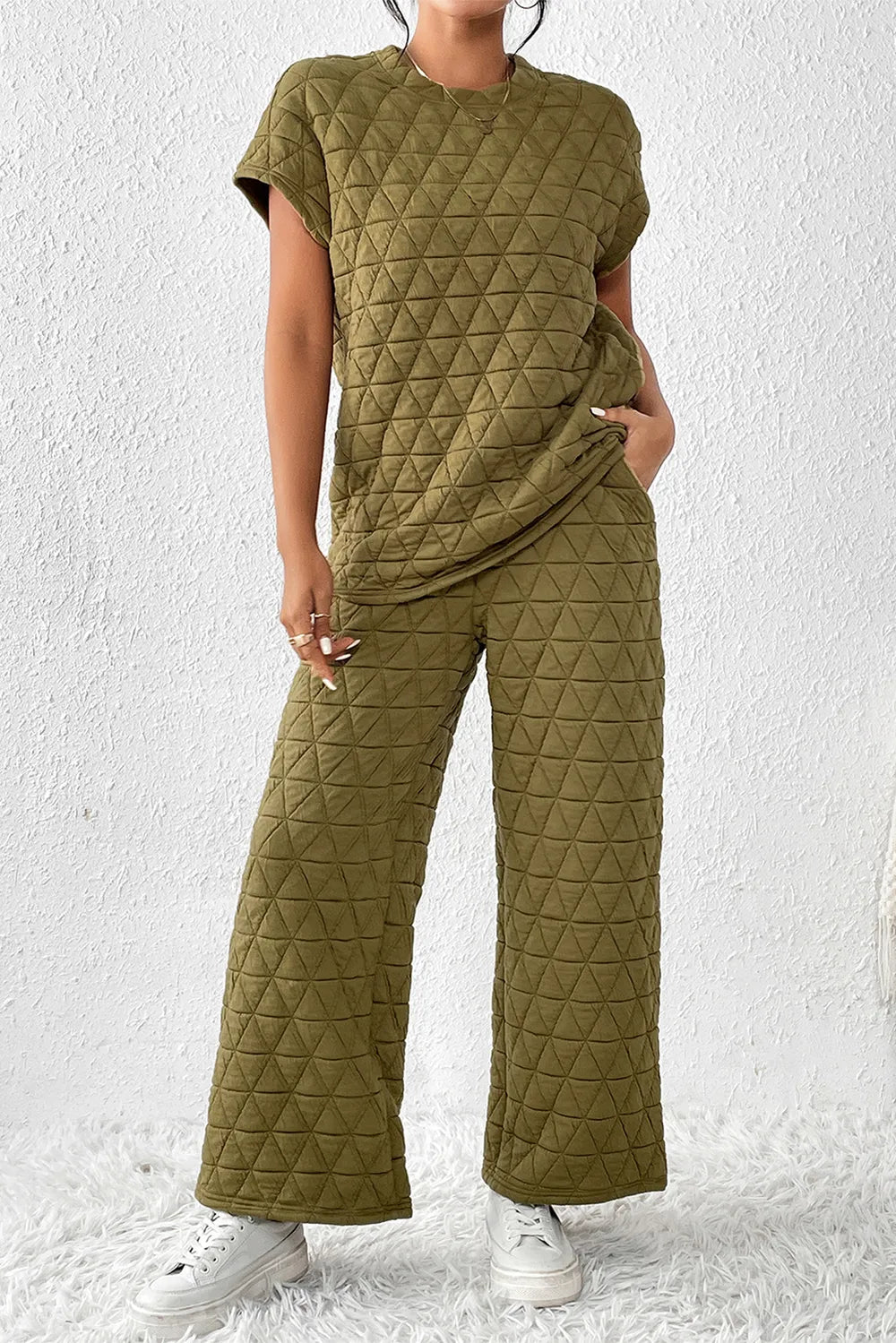 Short Sleeve Top and Pocketed Pants Lounge Set - Ladyez