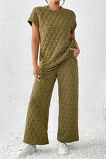 Short Sleeve Top and Pocketed Pants Lounge Set - Ladyez