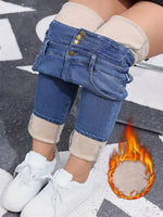 High-Waisted Slim Fit Fleece-Lined Jeans