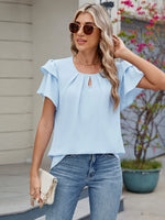 Round Neck Ruffled Layered Sleeve Blouse - Ladyez