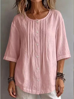 Full Size Texture Round Neck 3/4 Sleeve Blouse Plus Size