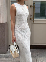 Openwork Eyelet Knit Maxi Dress - Ladyez