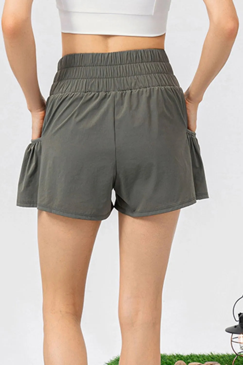 Elastic Waist Pocketed Active Shorts - Ladyez
