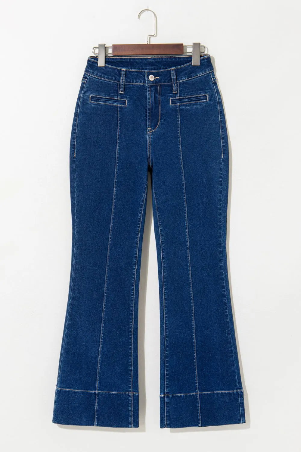 Center Seam Deep Wash Straight Jeans - Ladyez