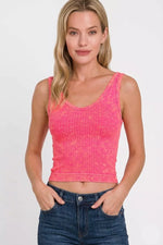 Zenana Washed Ribbed Seamless Cropped V-neck Tank Top