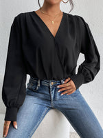 Perfee Surplice Ruched Long Sleeve Bodysuit - Ladyez