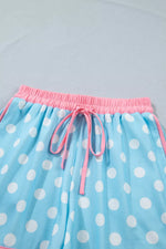 Polka Dot Contrast Trim Top and Drawstring Shorts Set
