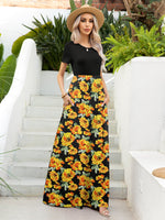 Printed Round Neck Short Sleeve Maxi Dress - Ladyez