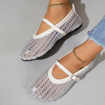 Woven Mesh Mary Jane Sandals with Buckle Strap