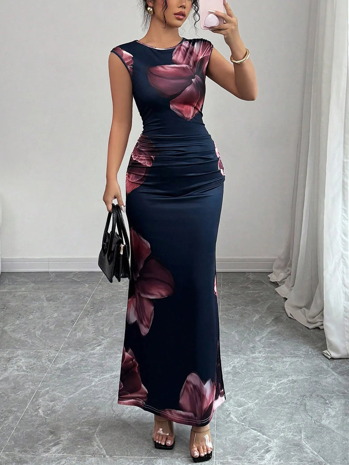 Floral Print Sleeveless Bodycon Maxi Dress - Ladyez