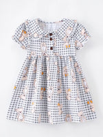 Children's Gingham Teddy Bear Print Peter Pan Collar Dress