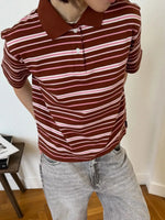 Striped Polo T-Shirt with Contrast Collar - Ladyez