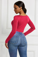 Half Zip Scoop Neck Long Sleeve Bodysuit - Ladyez