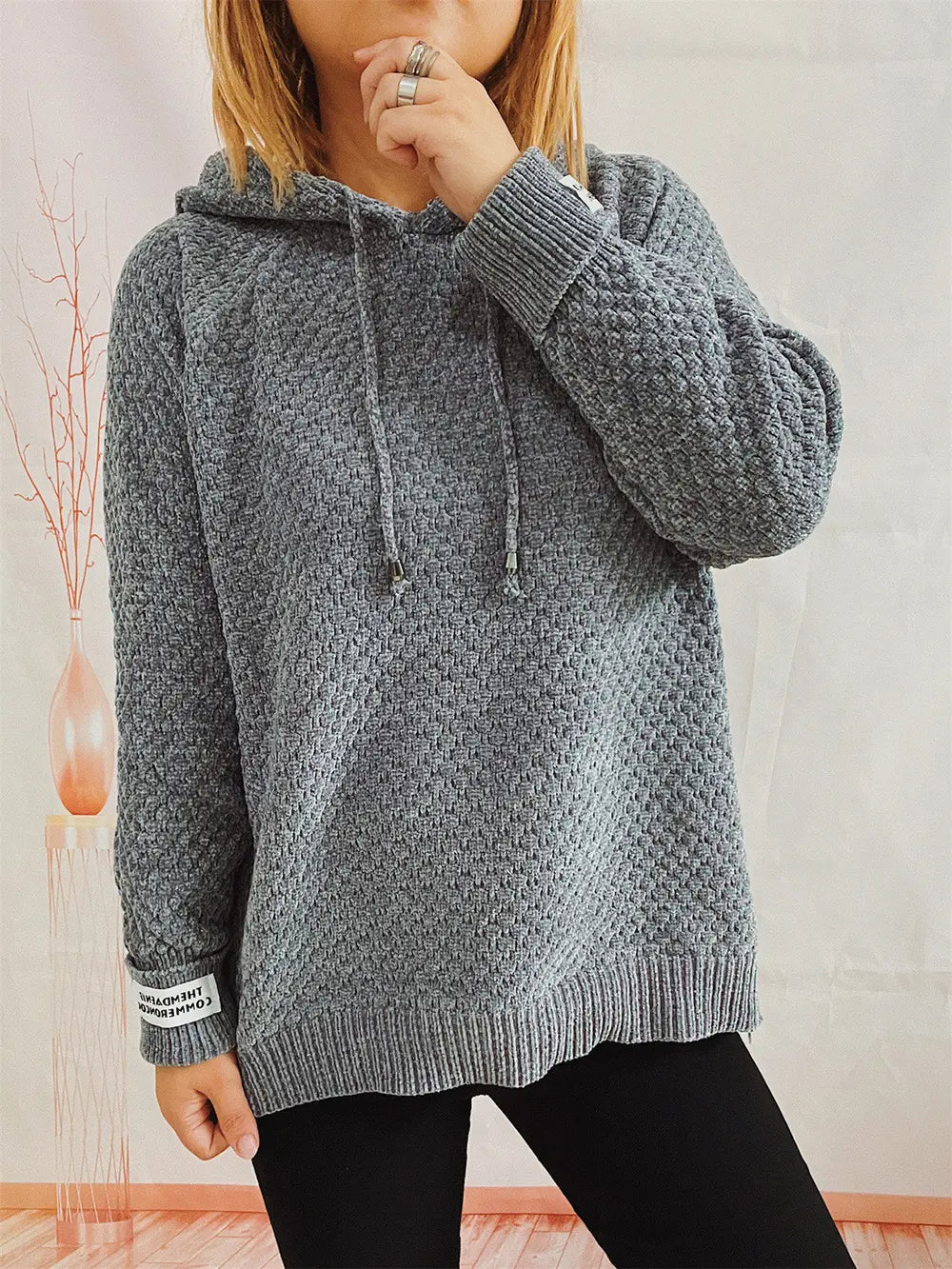 Drawstring Long SleeveHooded Sweater