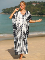 Tie-Dye V-Neck Half Sleeve Cover-Up - Ladyez