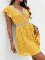 V-Neck Ruffle Sleeve Mini Dress