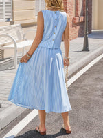 Striped Sleeveless Top and Midi Skirt Set