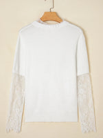Lace Sleeve Patchwork Faux Two-piece Fuzzy Sweater