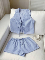 Striped Tie-Front Vest and Shorts Set