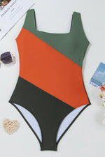 Color Block Padded Square Neck One Piece Swimsuit - Ladyez