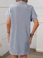 Striped Button Down Short Sleeve Mini Dress - Ladyez