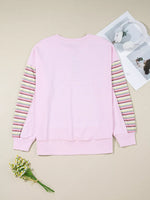 Exposed Seam Color Block Striped Patchwork Loose Henley Sweatshirt
