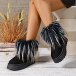 Fuzzy Trim Platform Ankle Boots