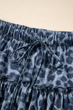 Leopard Print Frilled Detail Drawstring Wide Leg Pants