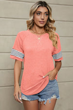 Striped Round Neck Short Sleeve T-Shirt