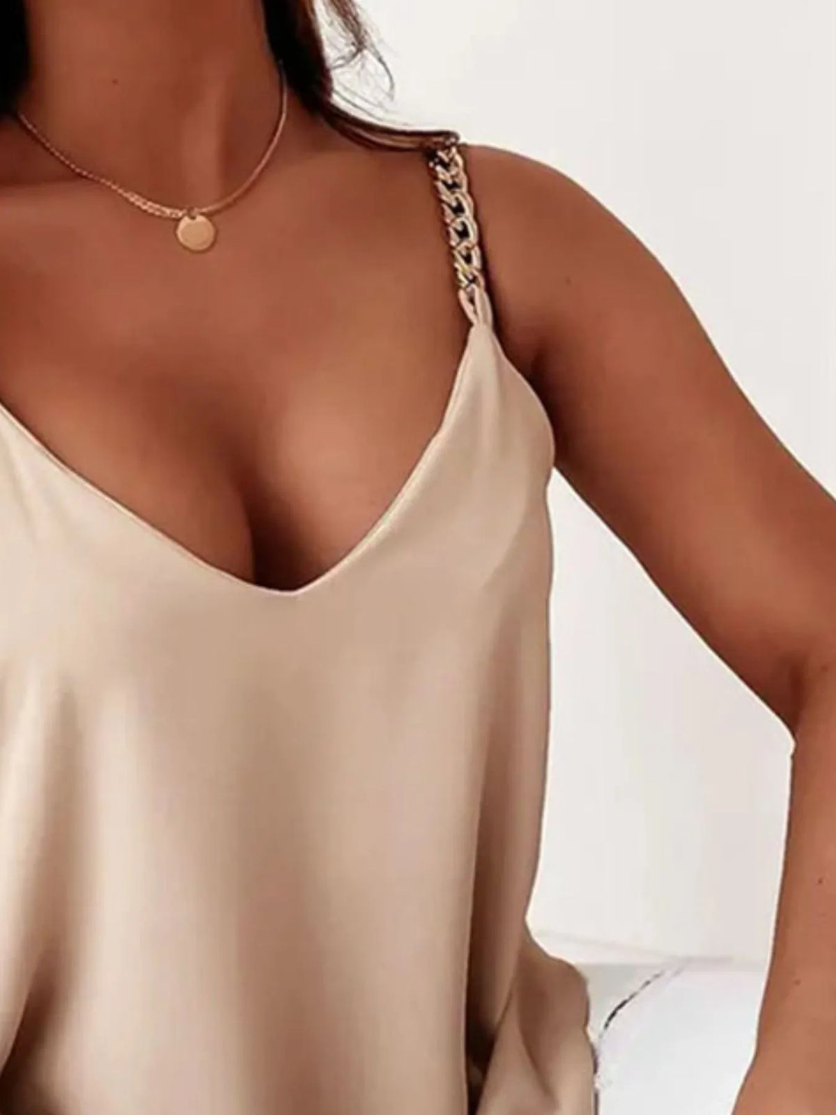 Chain Strap V-Neck Tank Top - Ladyez