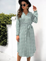 Button Down Printed Long Sleeve Shirt Dress