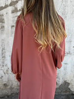 Full Size Slit V-Neck Balloon Sleeve Midi Dress Plus Size