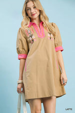 Umgee Embroidered Contrast Trim Tunic Dress