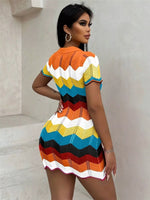 Chevron Knit Short Sleeve Sweater Dress