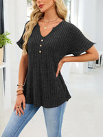 Ribbed Knit Short Sleeve T-Shirt