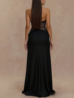 Halter Neck Lace Trimmed Maxi Dress