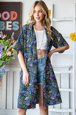 Heimish Full Size Half Sleeve Floral Open Cardigan Plus Size
