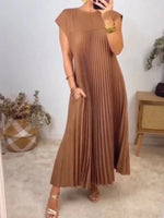 Full Size Pleated Round Neck Maxi Dress Plus Size - Ladyez