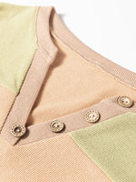 Color Block Thermal Textured Knit Drop Shoulder Henley Top