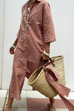 Tied Button Up Three-Quarter Sleeve Dress - Ladyez
