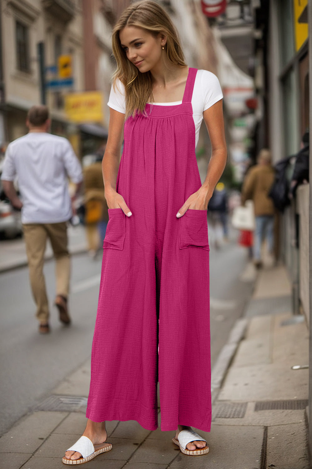 Double Take Full Size Wide Leg Overalls with Pockets - Ladyez