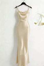 Pearl Strap Cowl Neck Satin Maxi Dress