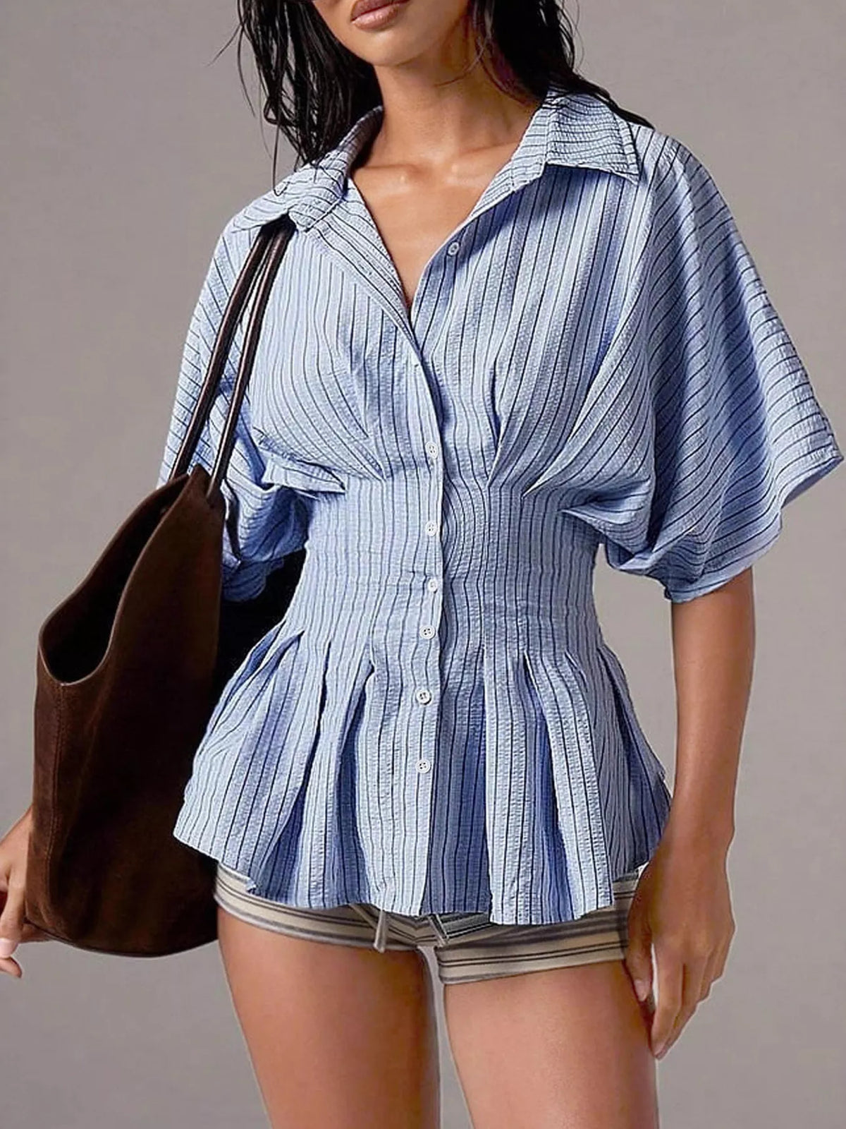 Striped Cinched Waist Shirt