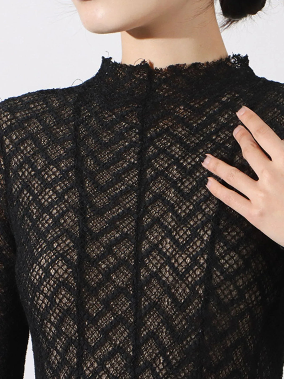 Lace Mock Neck Long Sleeve Dress