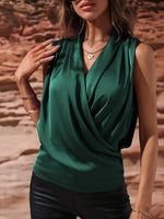 Sleeveless Wrap Draped Blouse - Ladyez