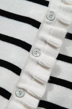 Stripe Ruffle Trim Button Down Knit Short Sleeve Sweater Cardigan